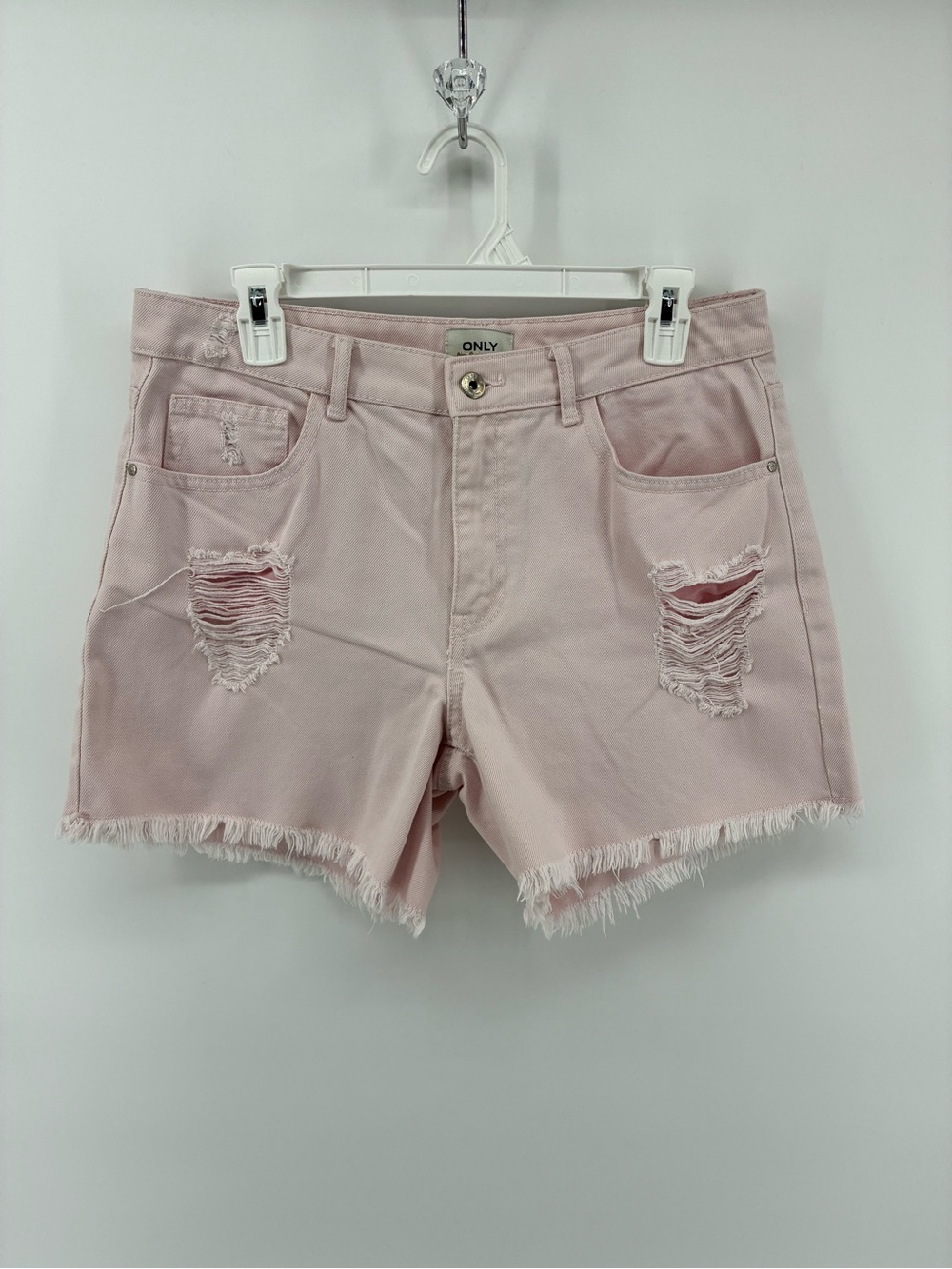 ONLY Pink Denim Distressed Frayed Hem Women’s Shorts